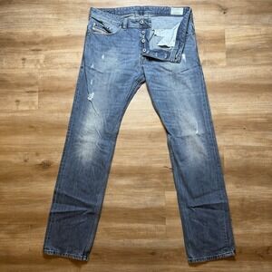 Diesel Jeans Men 33x32 Blue Safado Slim Straight Designer Distressed Denim 0RBE4